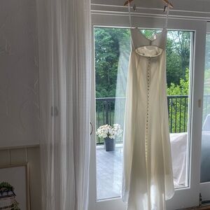 Azazie Ivory Satin Bridal Gown with Buttons